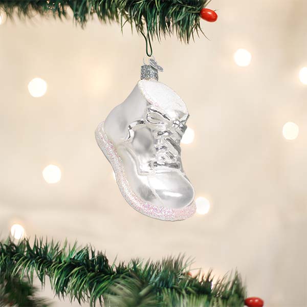 Old World Christmas White Baby Shoe Ornament    