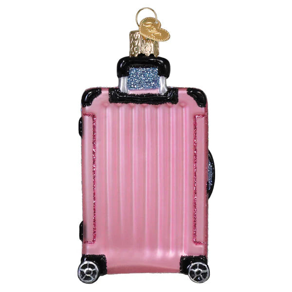 Old World Christmas Pink Rolling Suitcase Ornament