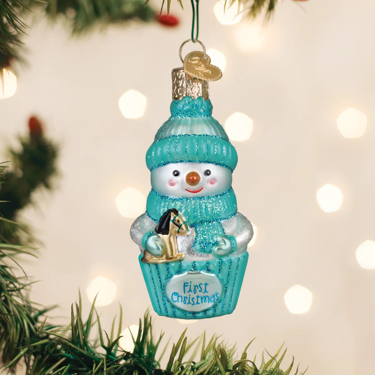 Old World Christmas Blue Snow Baby Cupcake Ornament (Baby Boy)