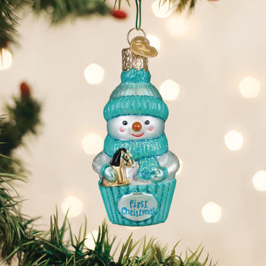 Old World Christmas Blue Snow Baby Cupcake Ornament (Baby Boy)