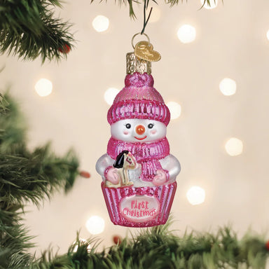 Old World Christmas Pink Snow Baby Cupcake Ornament (Baby Girl)