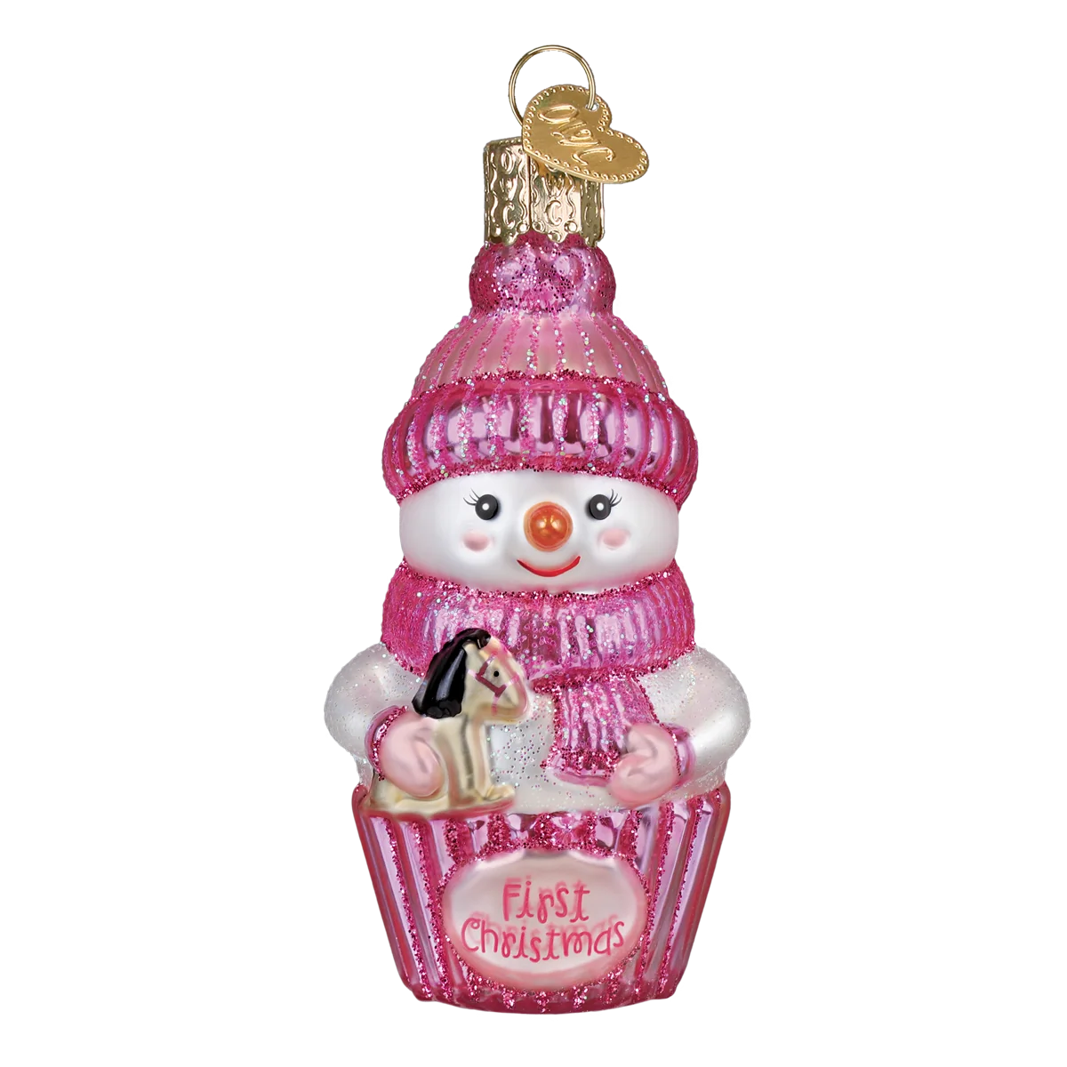 Old World Christmas Pink Snow Baby Cupcake Ornament (Baby Girl)