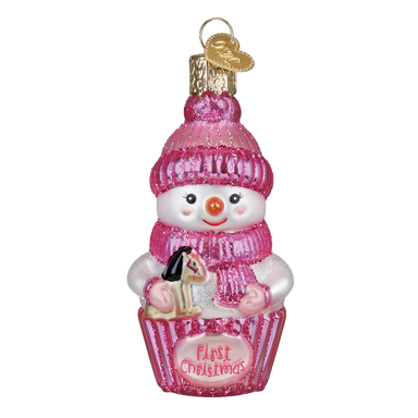 Old World Christmas Pink Snow Baby Cupcake Ornament (Baby Girl)