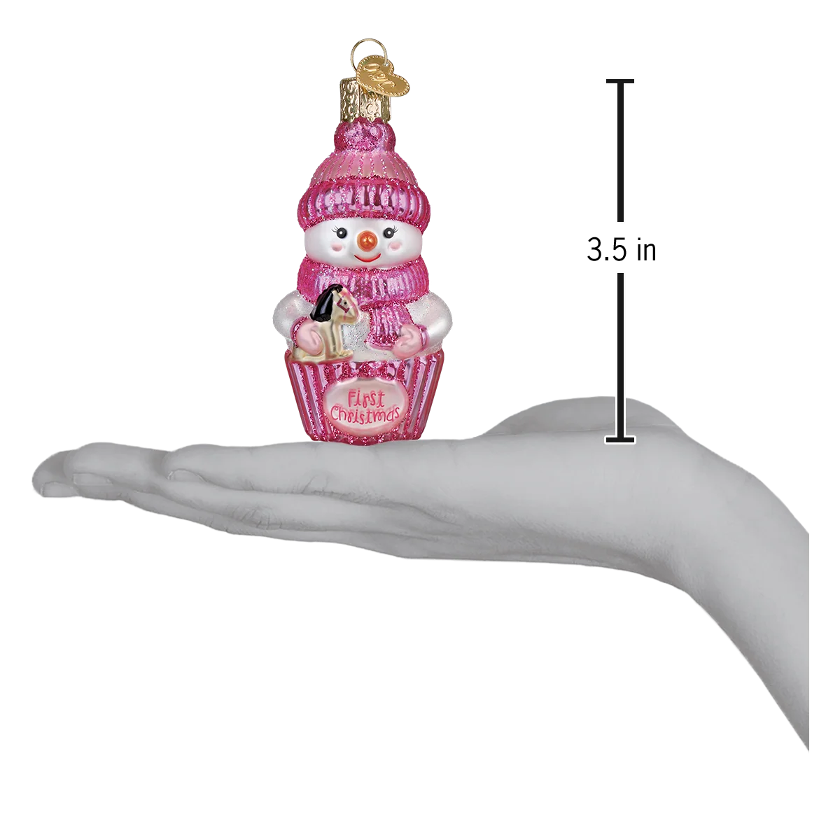 Old World Christmas Pink Snow Baby Cupcake Ornament (Baby Girl)