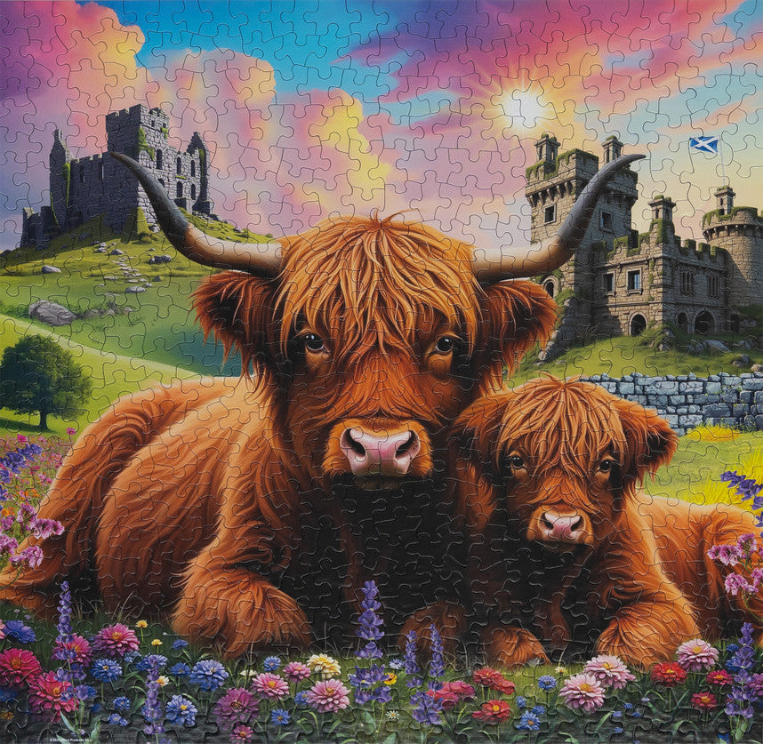 Highland Cows In The Countryside 500 Piece Puzzle