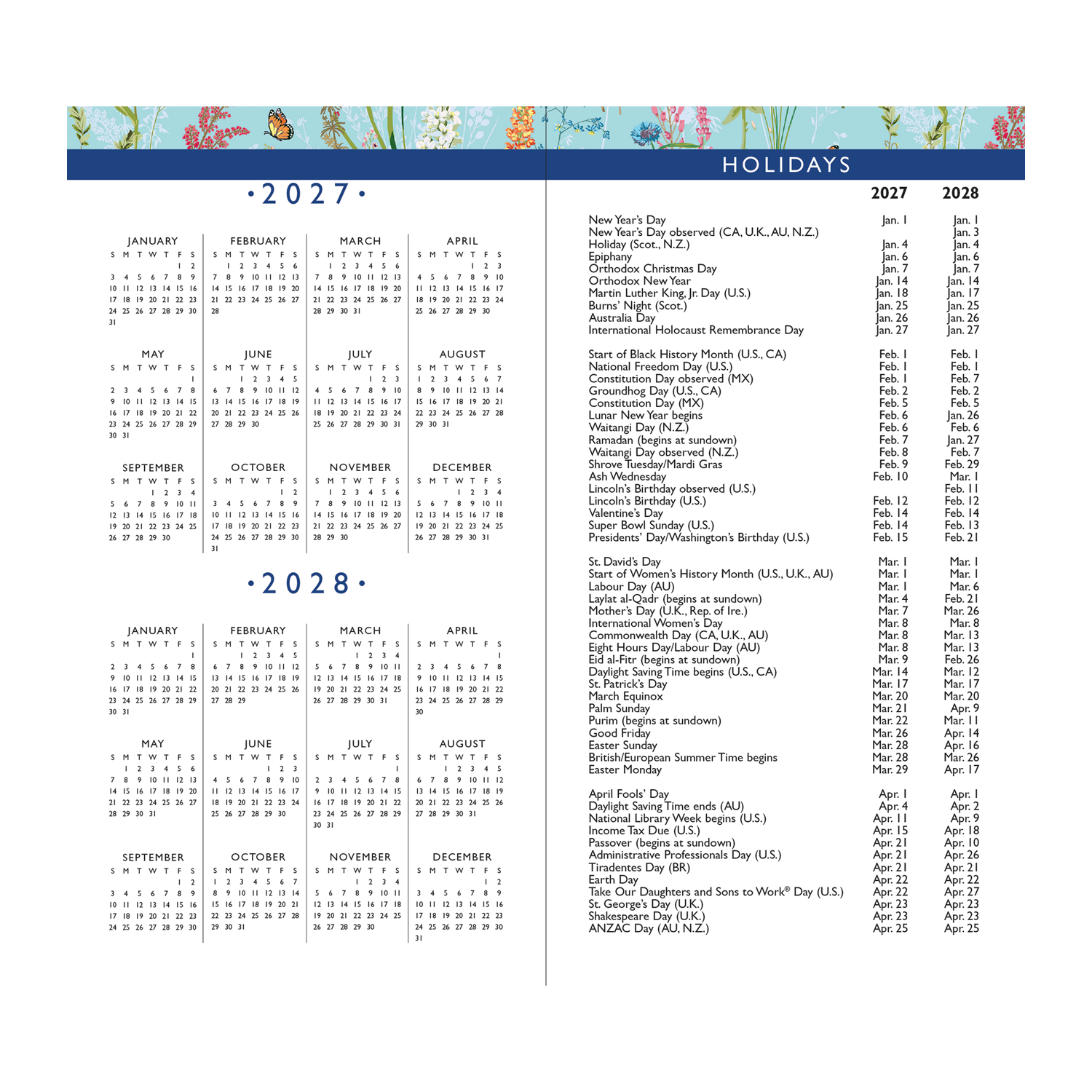PTR 2027-28 Blooms & Butterflies 2-Year Pocket Planner