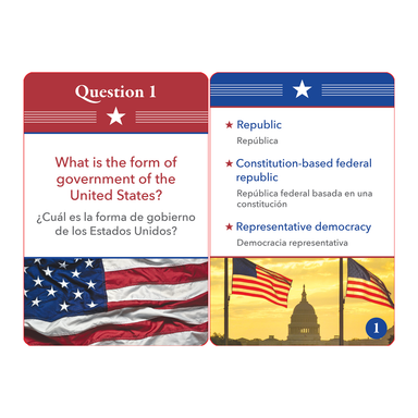Bilingual US Citizenship Flash Card Set (English/Spanish)