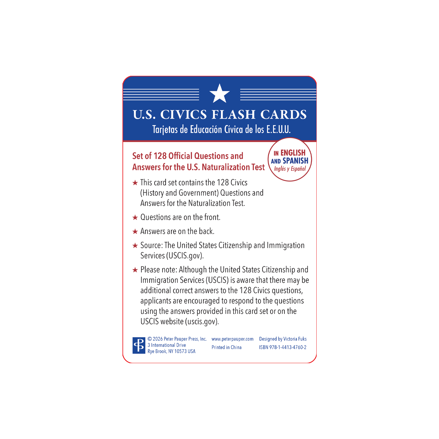 PTR Bilingual US Citizenship Flash Card Set (English/Spanish)