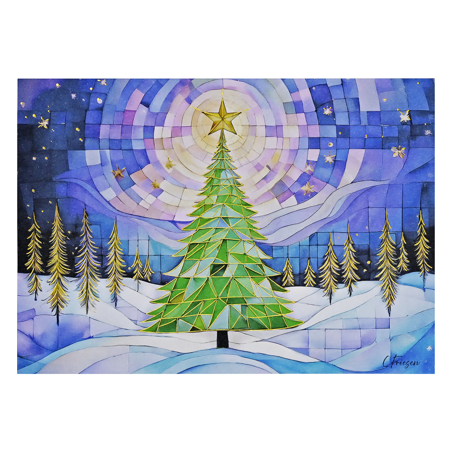 PTR Stained Glass Christmas Tree Deluxe Boxed Holiday Cards
