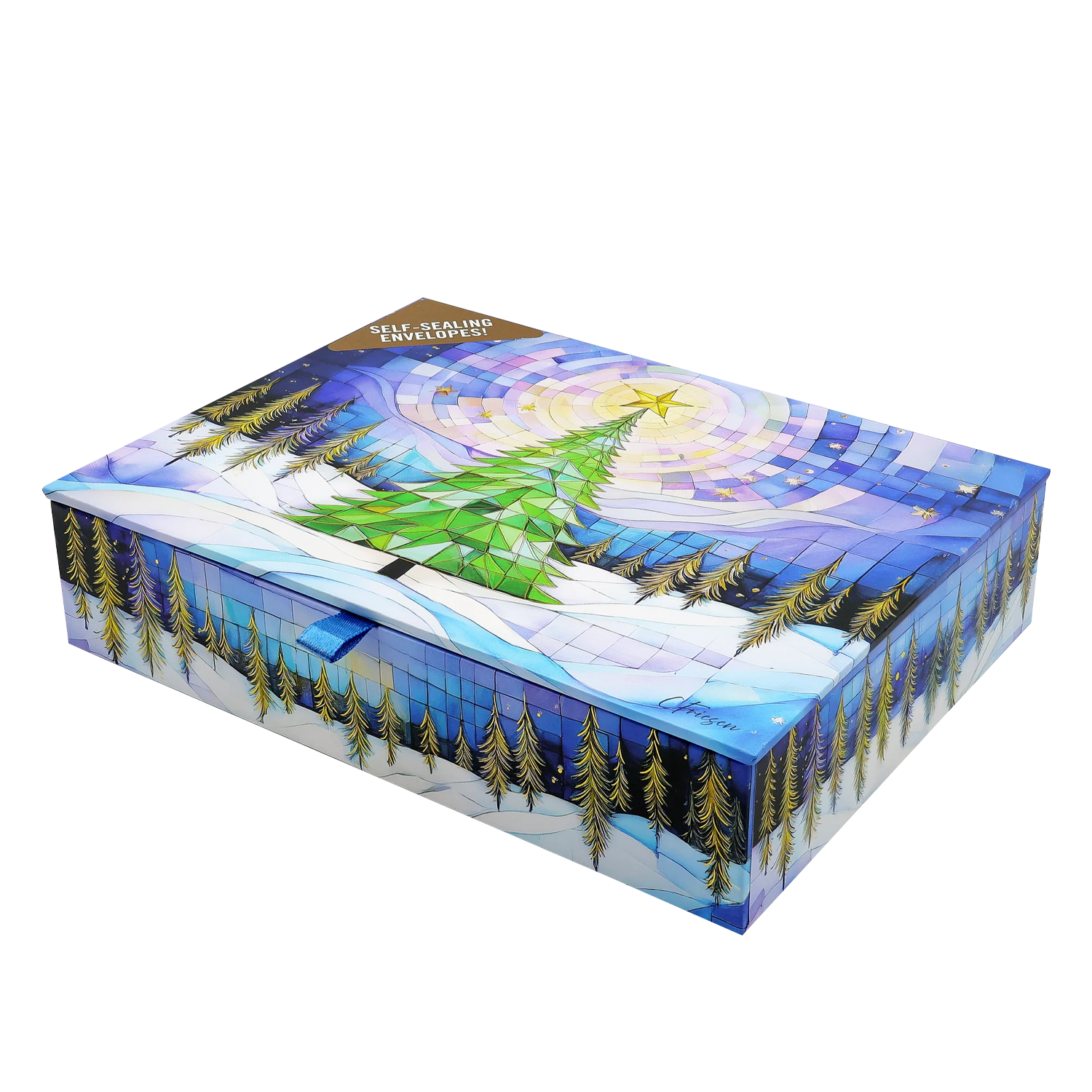 PTR Stained Glass Christmas Tree Deluxe Boxed Holiday Cards