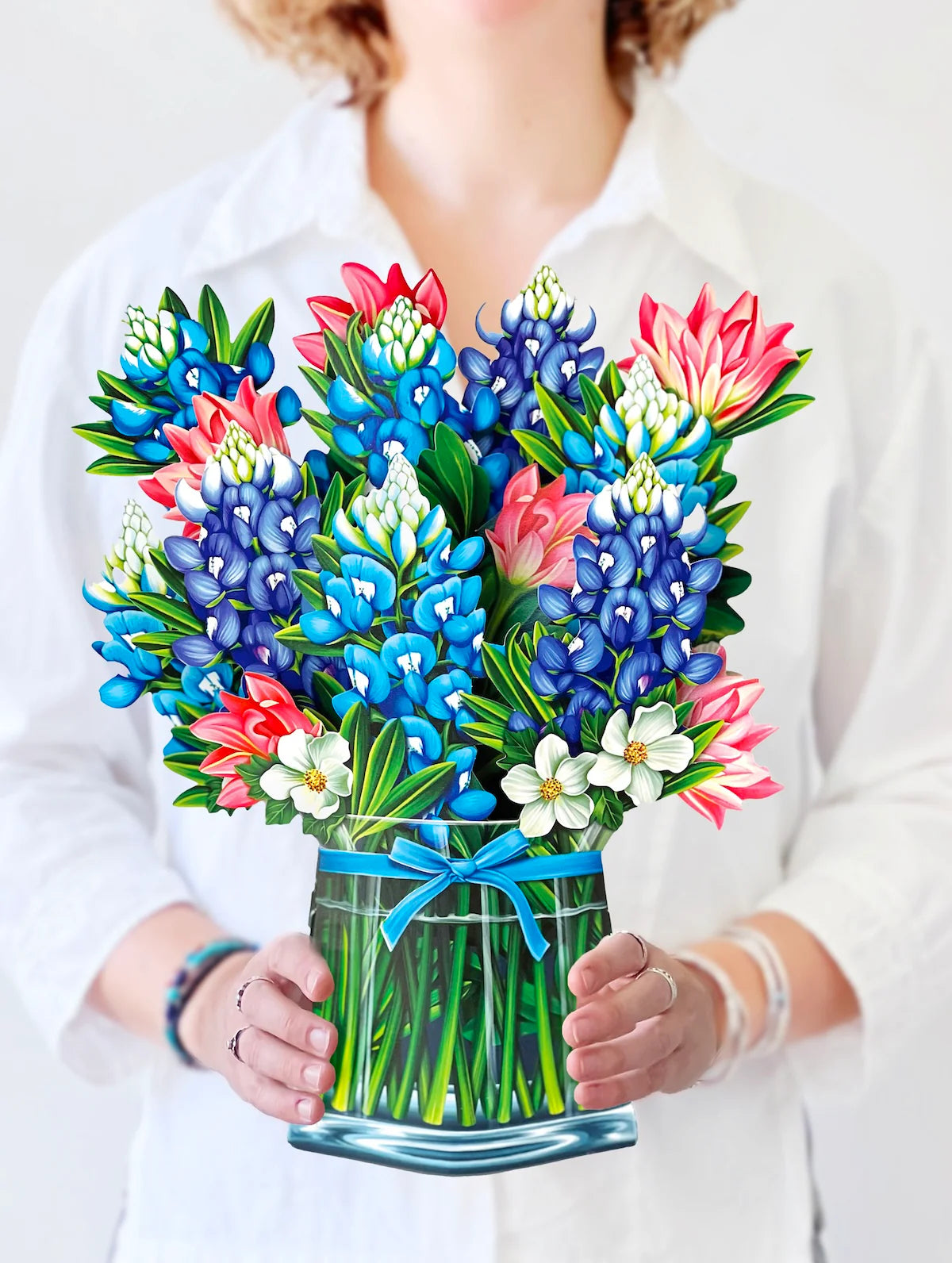 Blue Bonnets Pop Up Flower Bouquet Greeting Card    