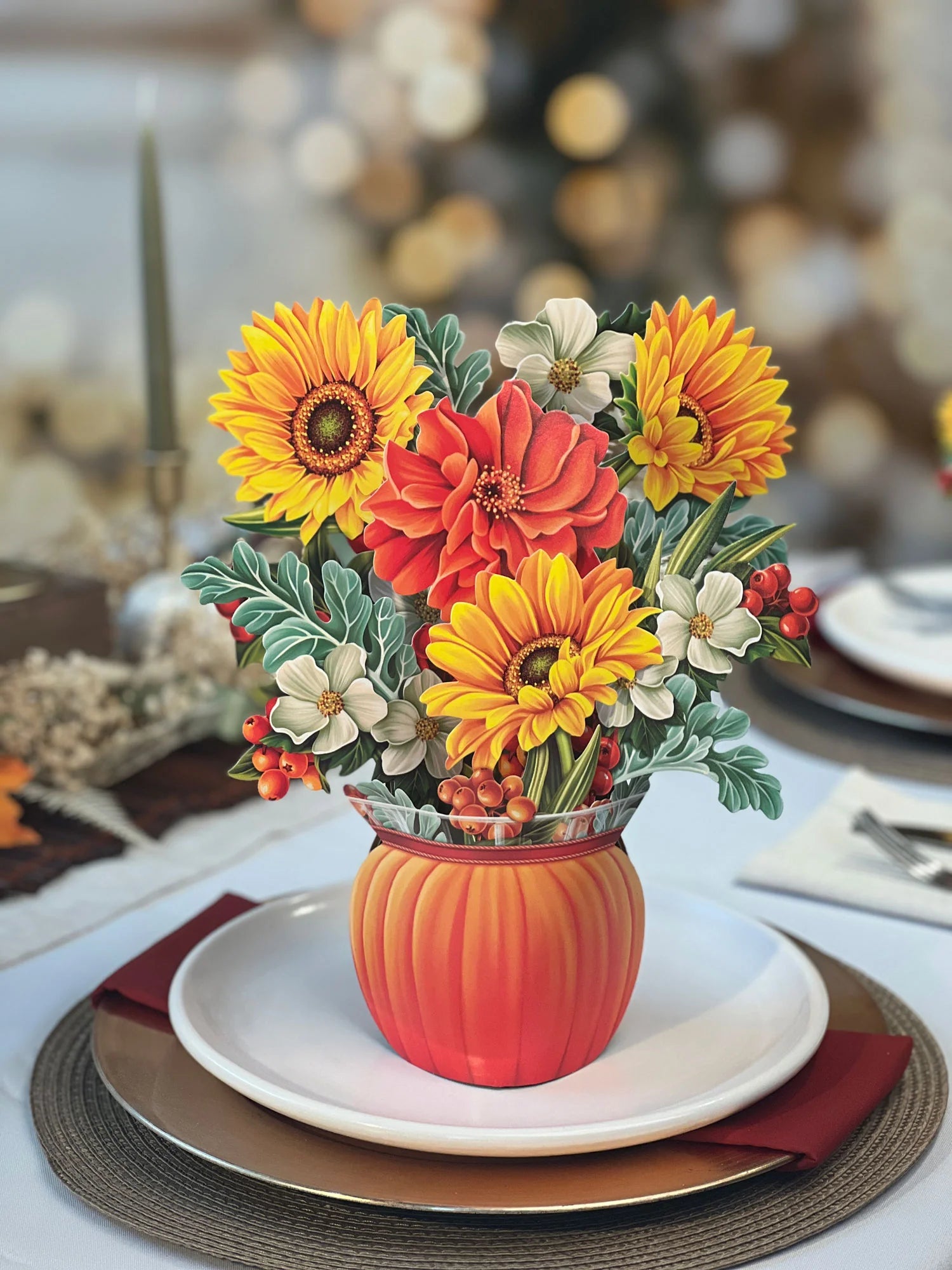 Pop Up Flower Bouquet Greeting Card - Harvest Pumpkin    