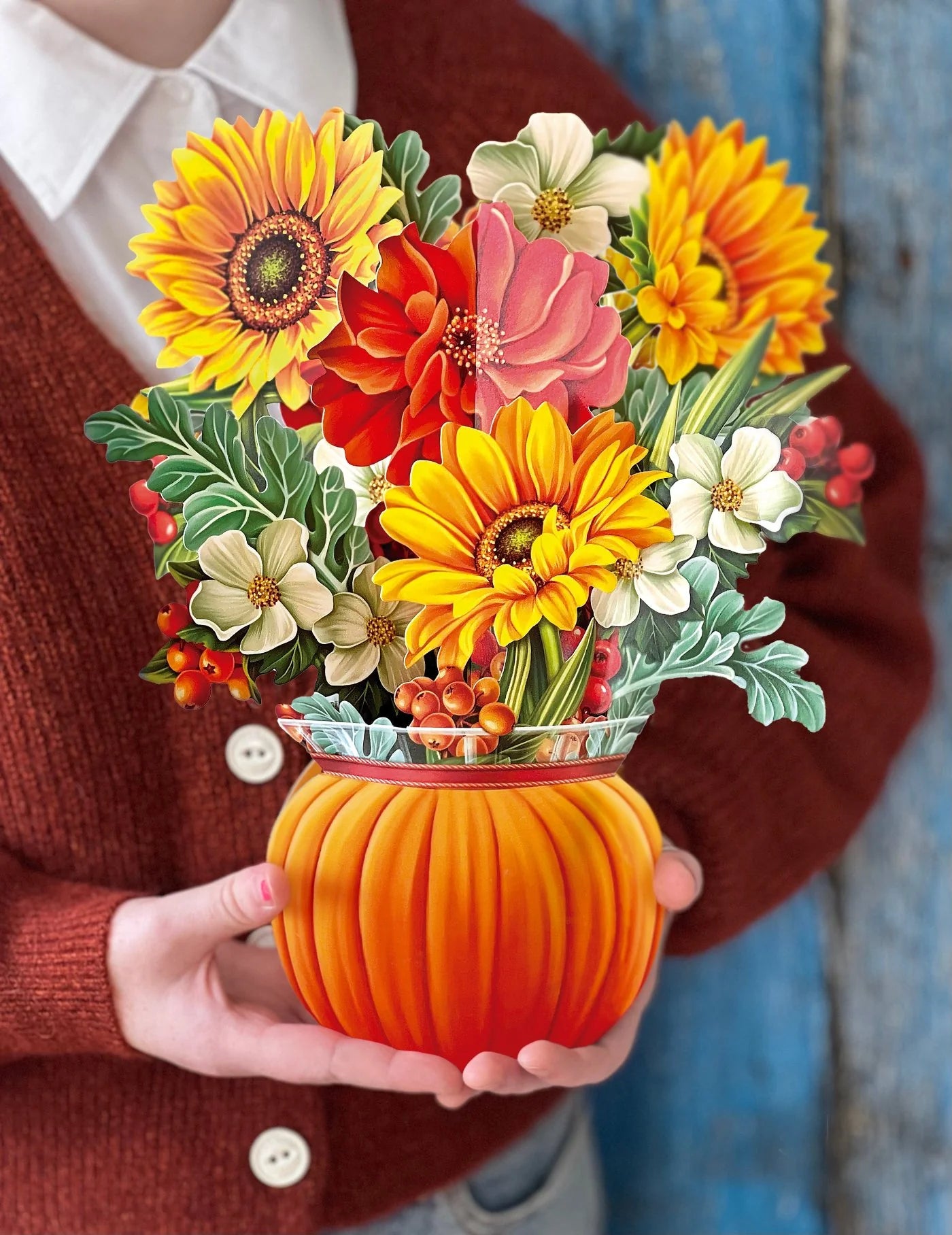 Pop Up Flower Bouquet Greeting Card - Harvest Pumpkin    