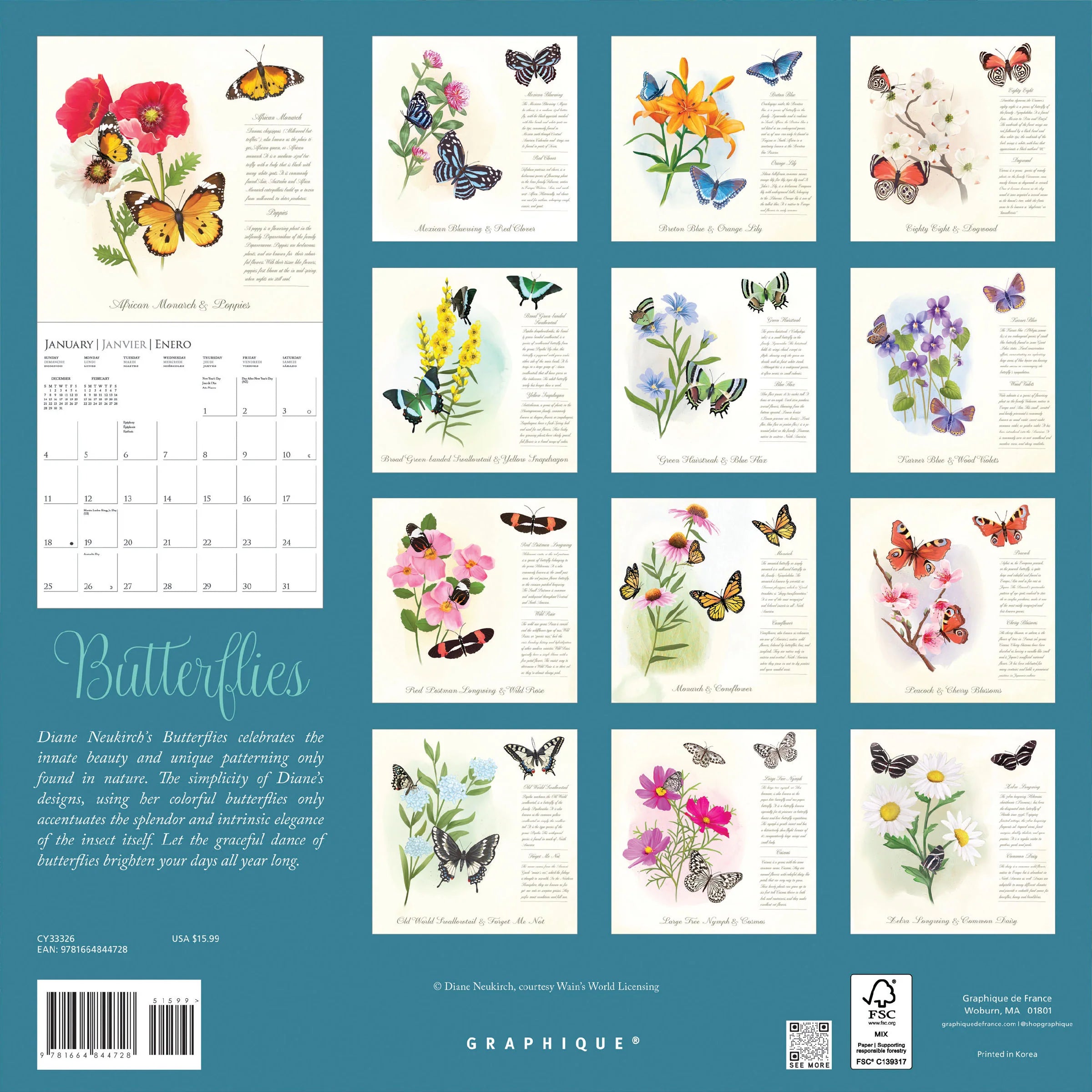 Butterflies 2026 Wall Calendar