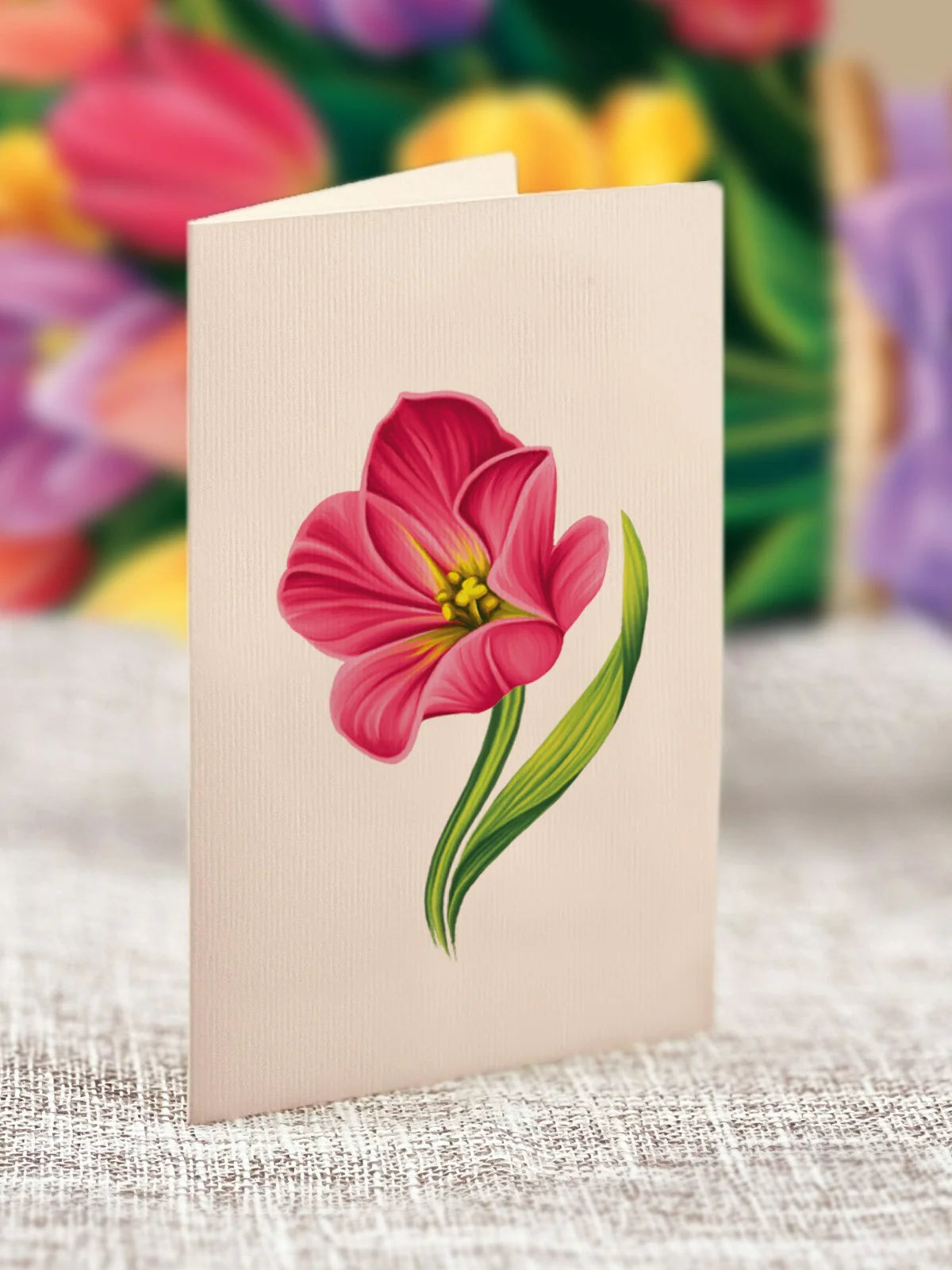 Festive Tulips Pop Up Flower Bouquet Greeting Card    