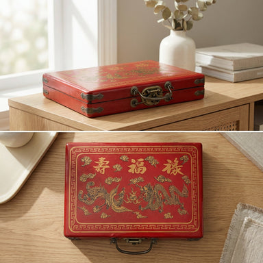 Traditional Chinese Mahjong Set Travel Size Red