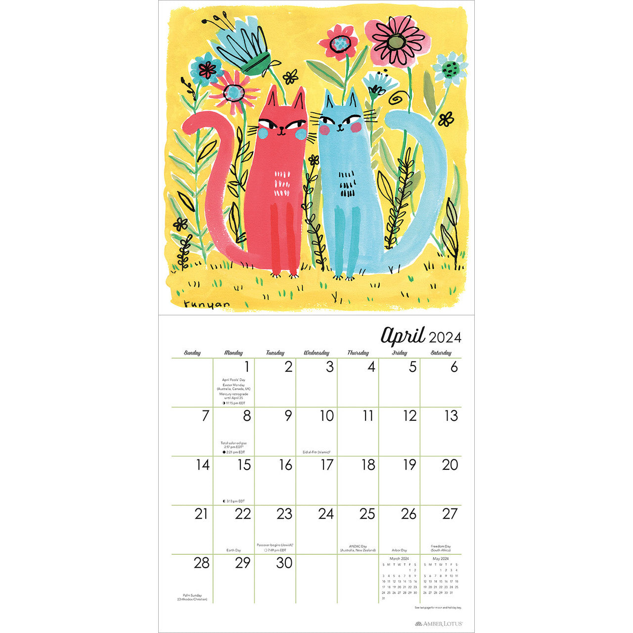 Feline Terry Runyan's Cats 2024 Wall Calendar — Bird in Hand