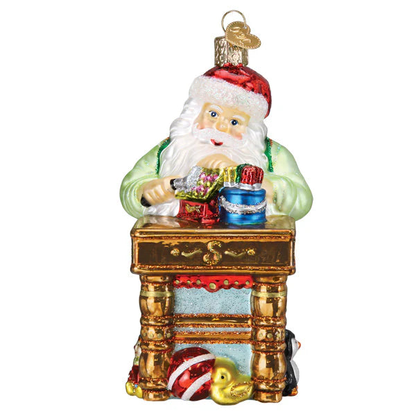 Old World Christmas Sapphire Workshop Santa Ornament