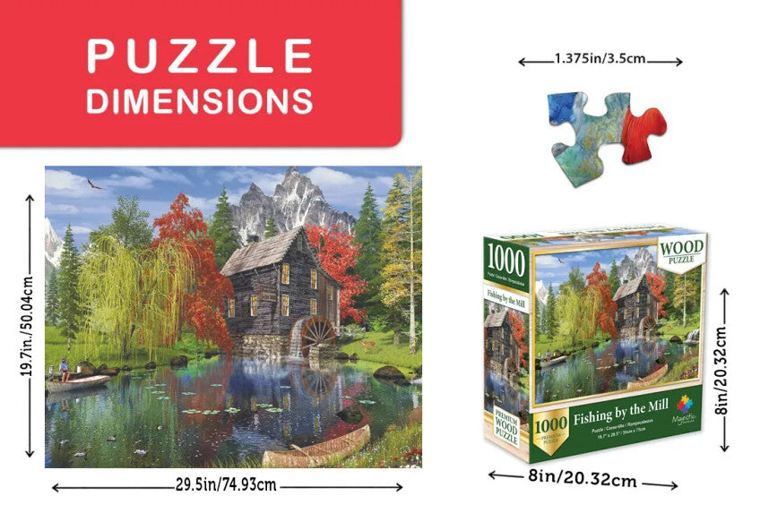 Fishing By The Mill 1000 Piece Wooden Puzzle