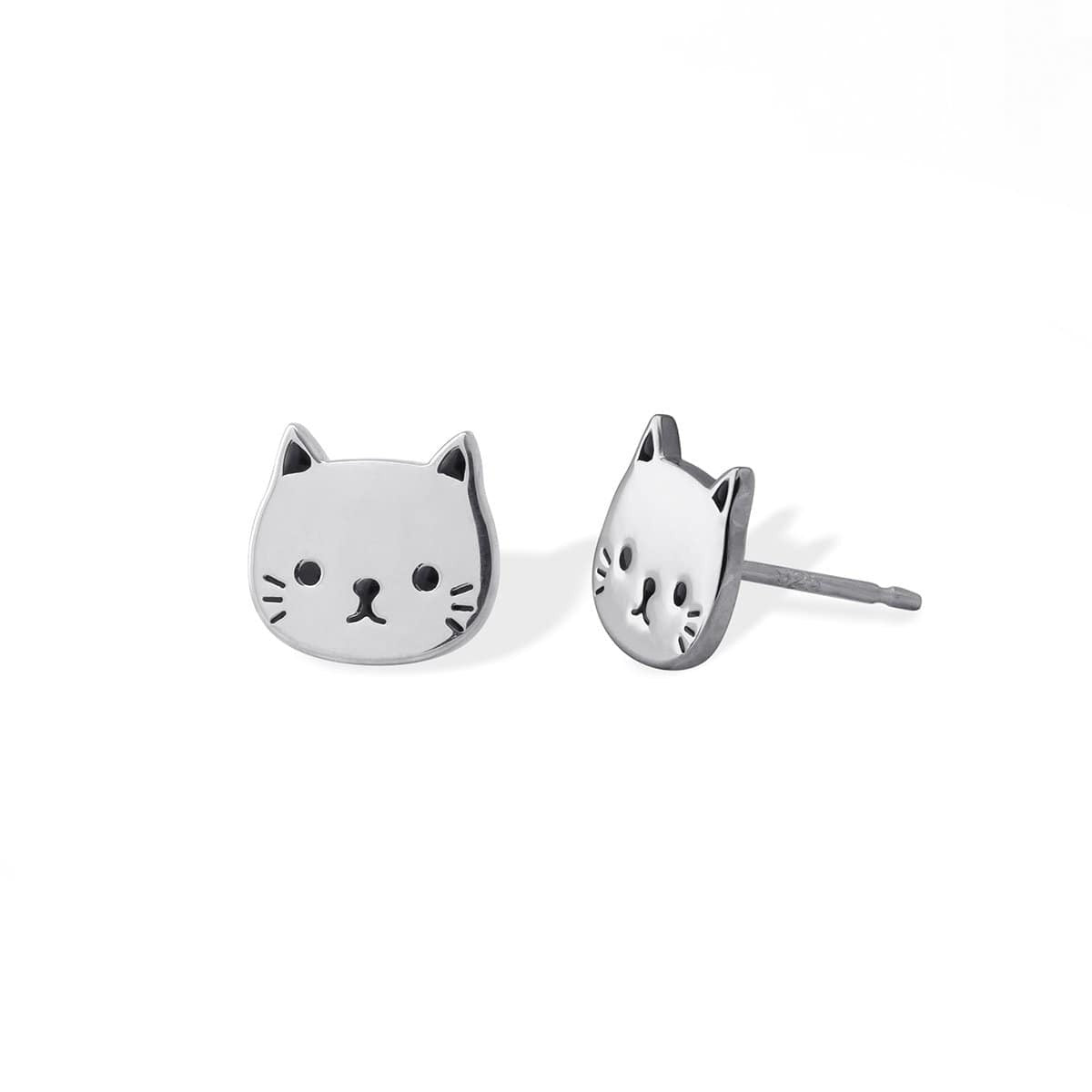 Boma Sterling Silver Post Earrings - Shiny Cat Face w/ Black Resin    