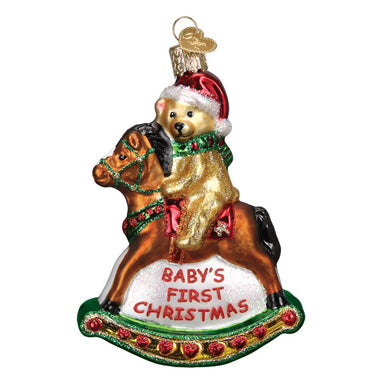 Old World Christmas Baby's First Christmas Rocking Horse Teddy Ornament    