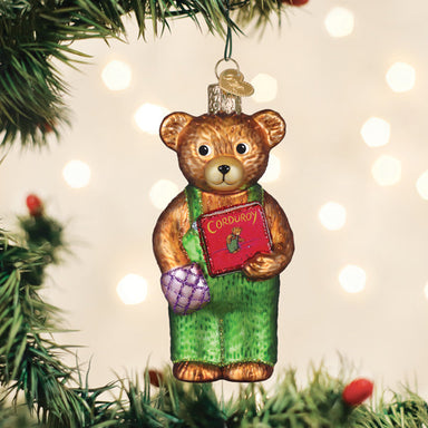 Old World Christmas Corduroy Bear With Book Ornament