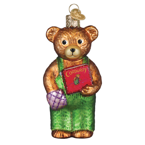 Old World Christmas Corduroy Bear With Book Ornament
