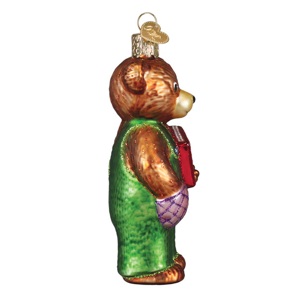 Old World Christmas Corduroy Bear With Book Ornament