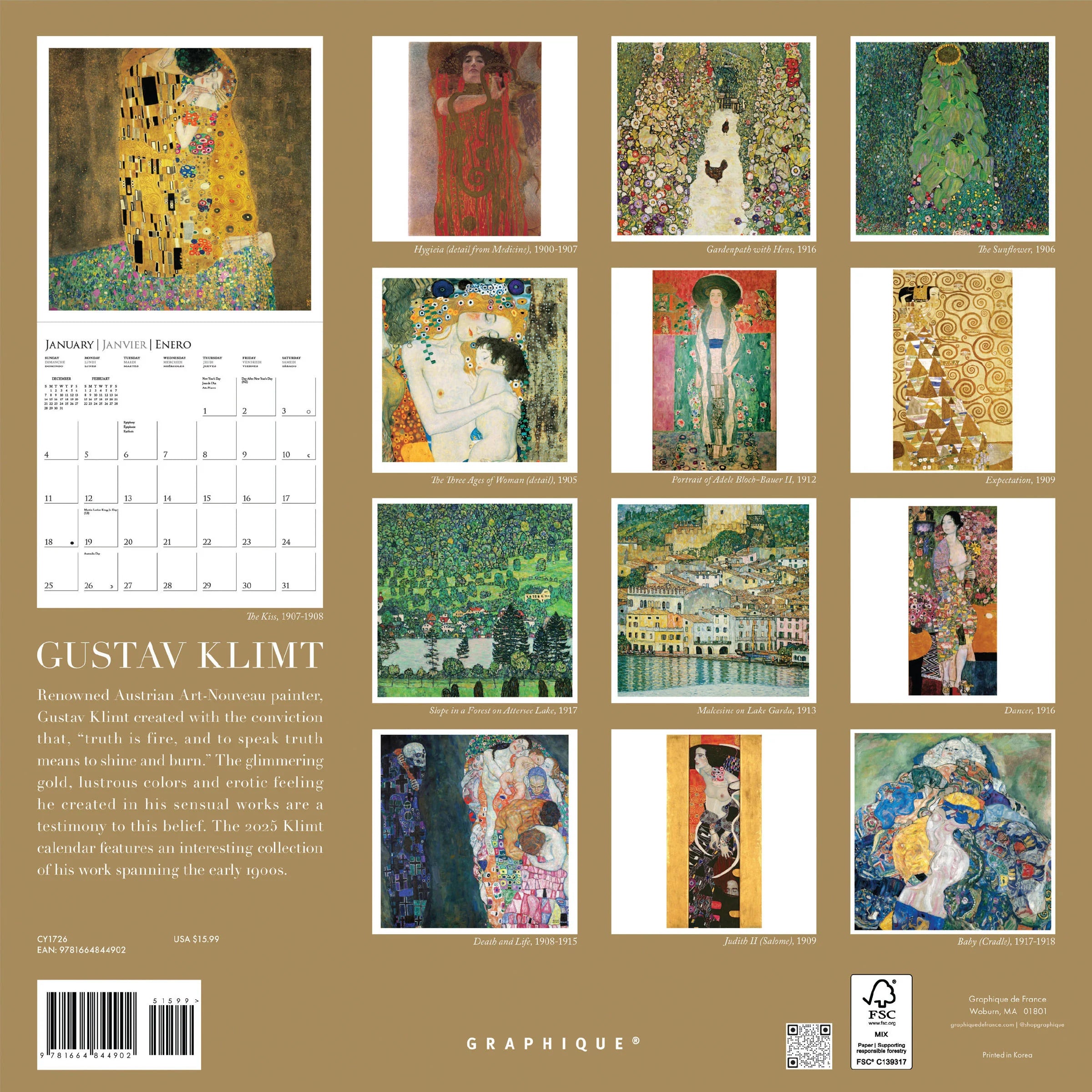 Gustav Klimt 2026 Wall Calendar