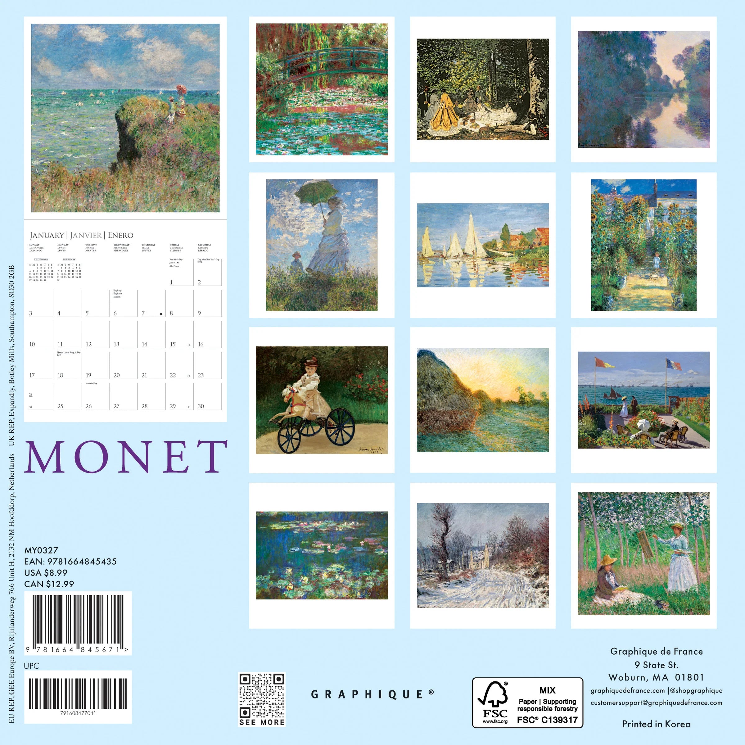 GRPH Monet 2027 Mini Wall Calendar