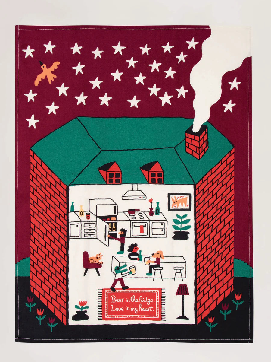 Blue Q Dishtowel - Beer In The Fridge. Love In My Heart.