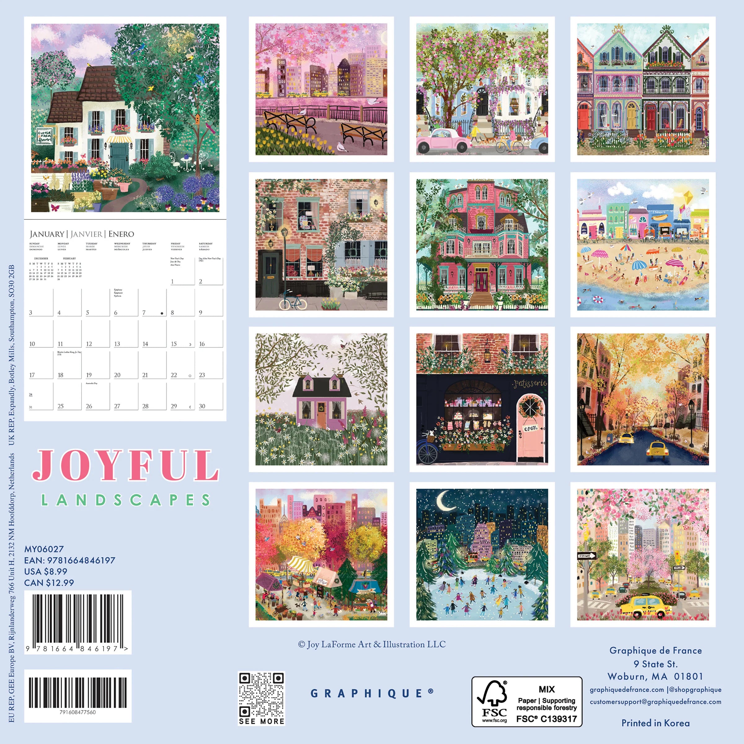 GRPH Joyful Landscapes 2027 Mini Wall Calendar
