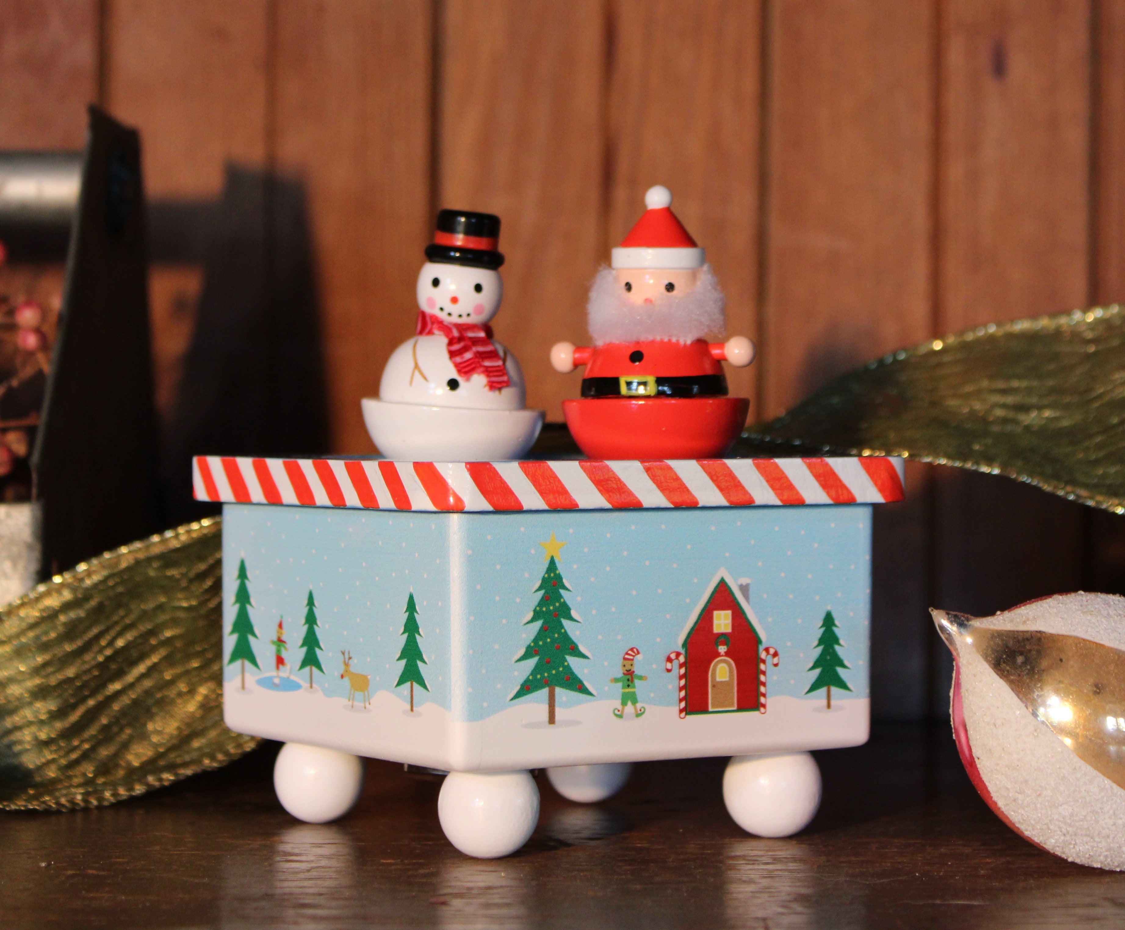 Jack Rabbit Dancing Santa & Frosty Music Box
