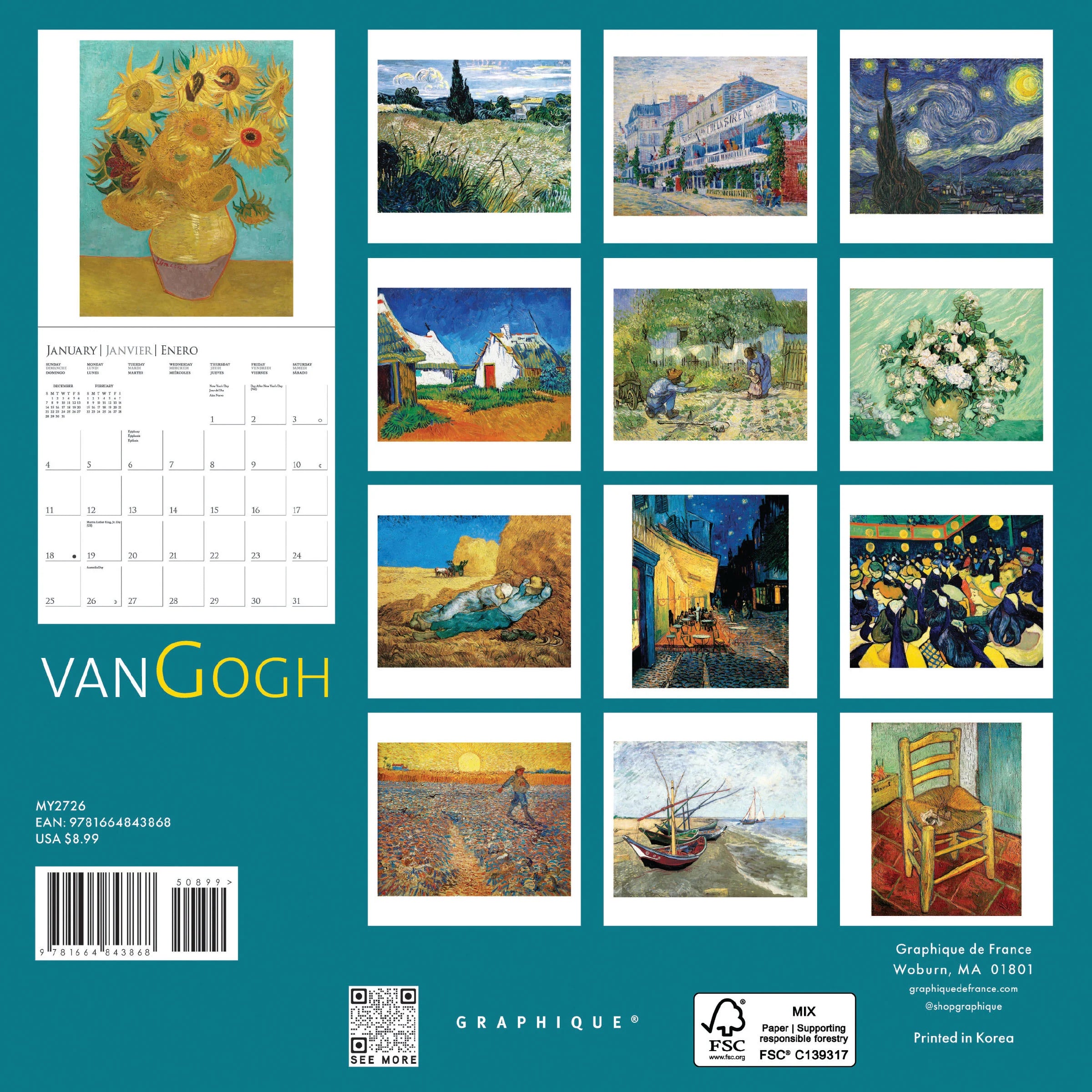 Van Gogh 2026 Mini Wall Calendar