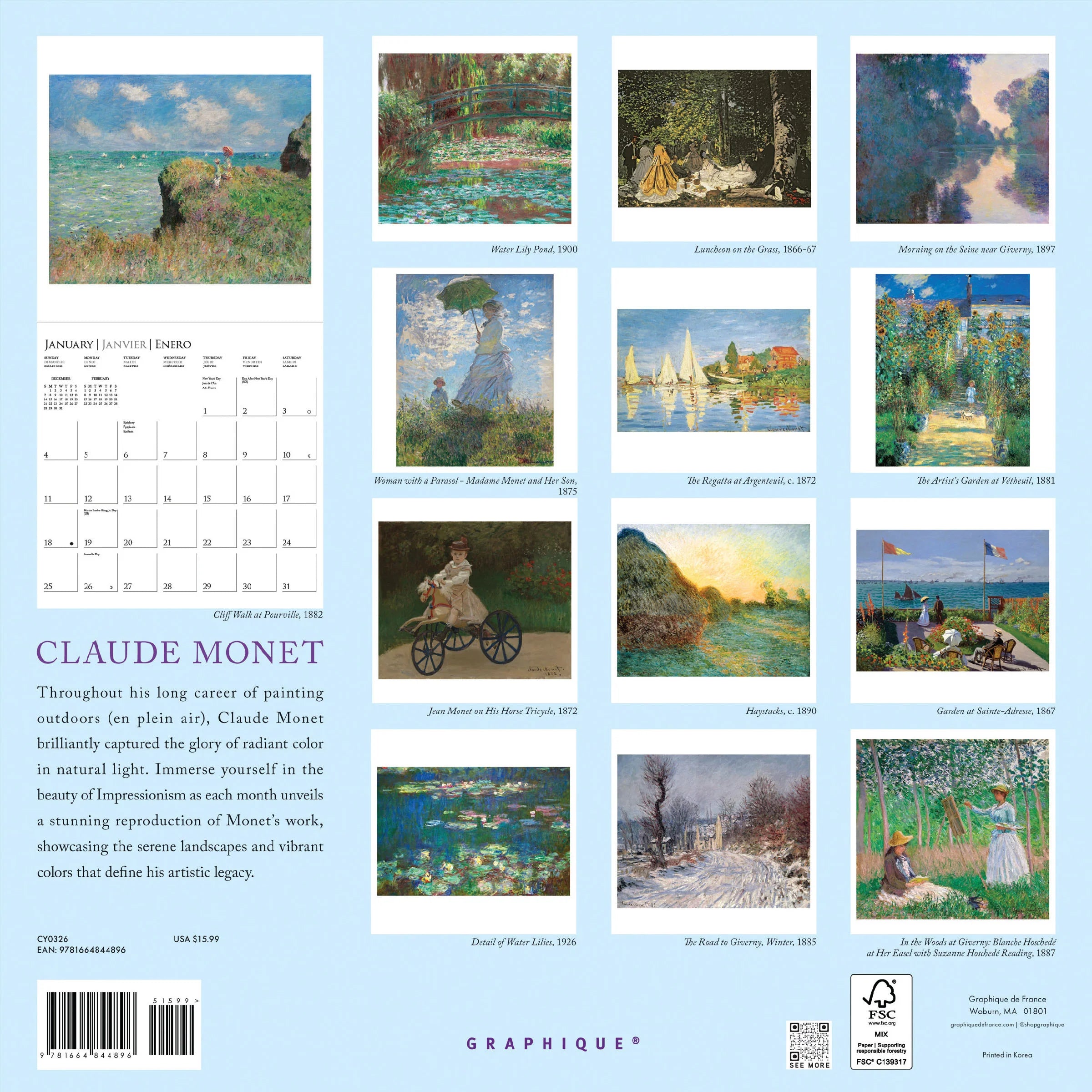Claude Monet 2026 Wall Calendar