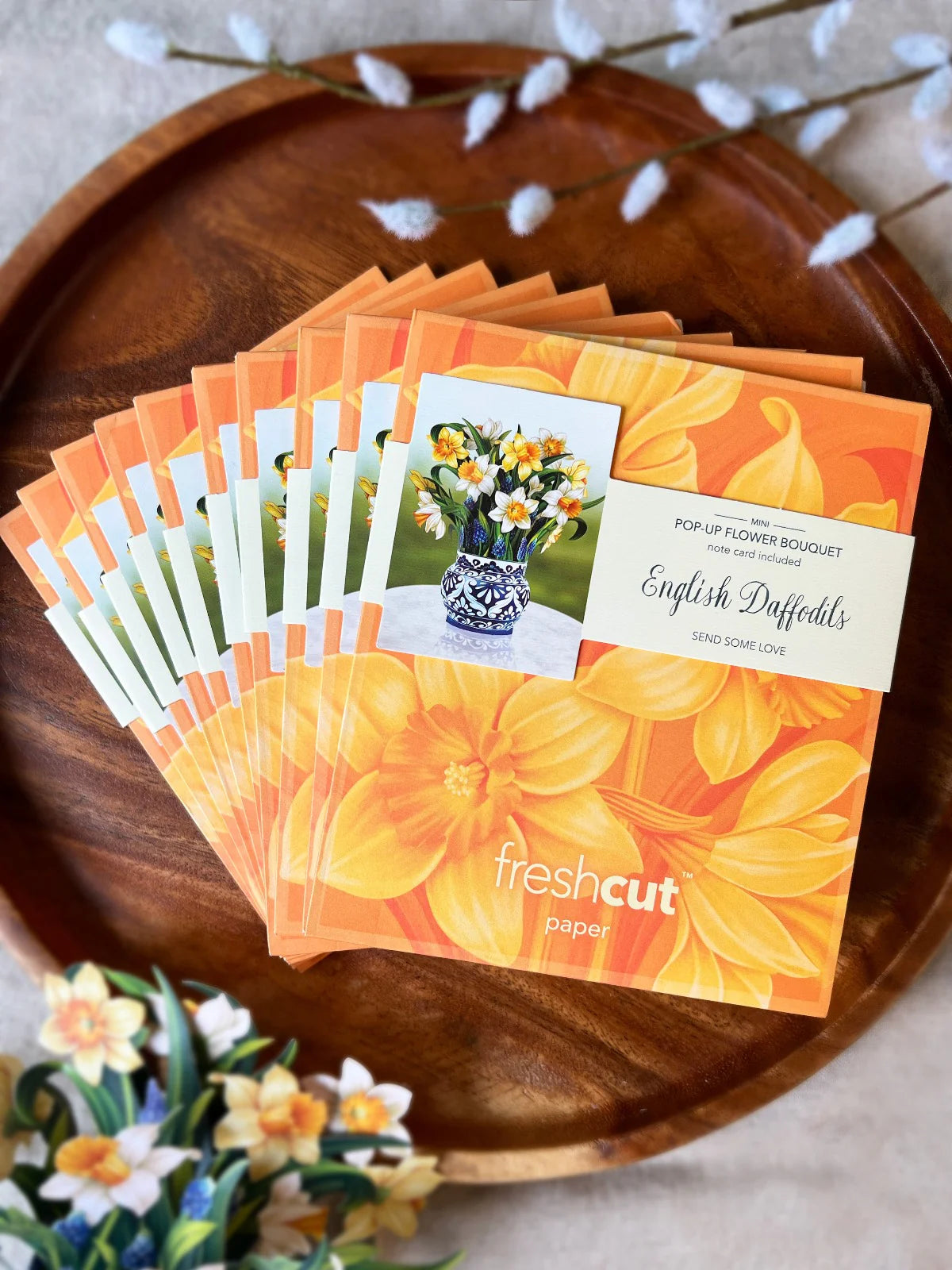English Daffodils Mini Pop Up Flower Bouquet Greeting Card    