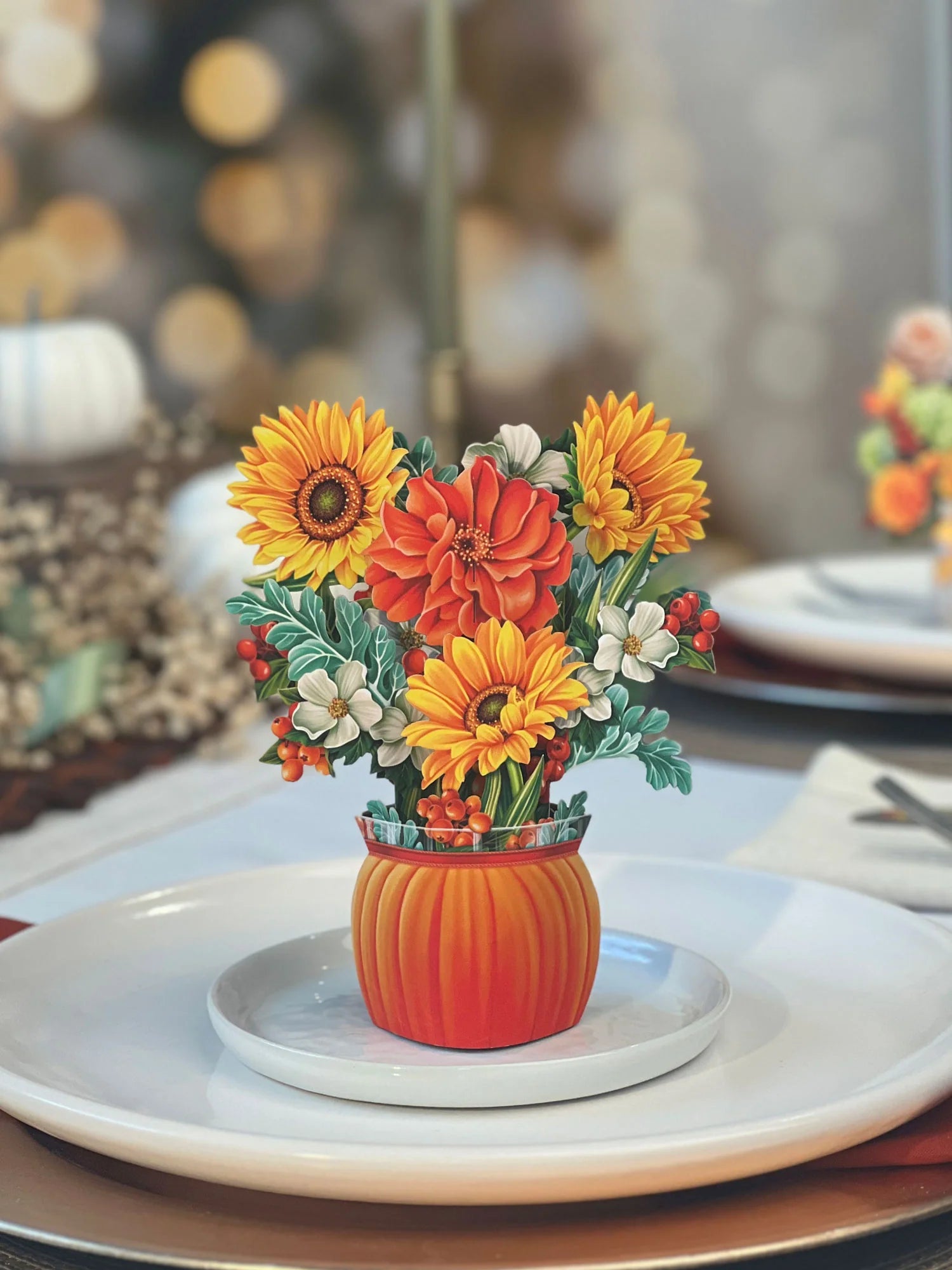 Pumpkin Harvest Mini Pop Up Flower Bouquet Greeting Card    