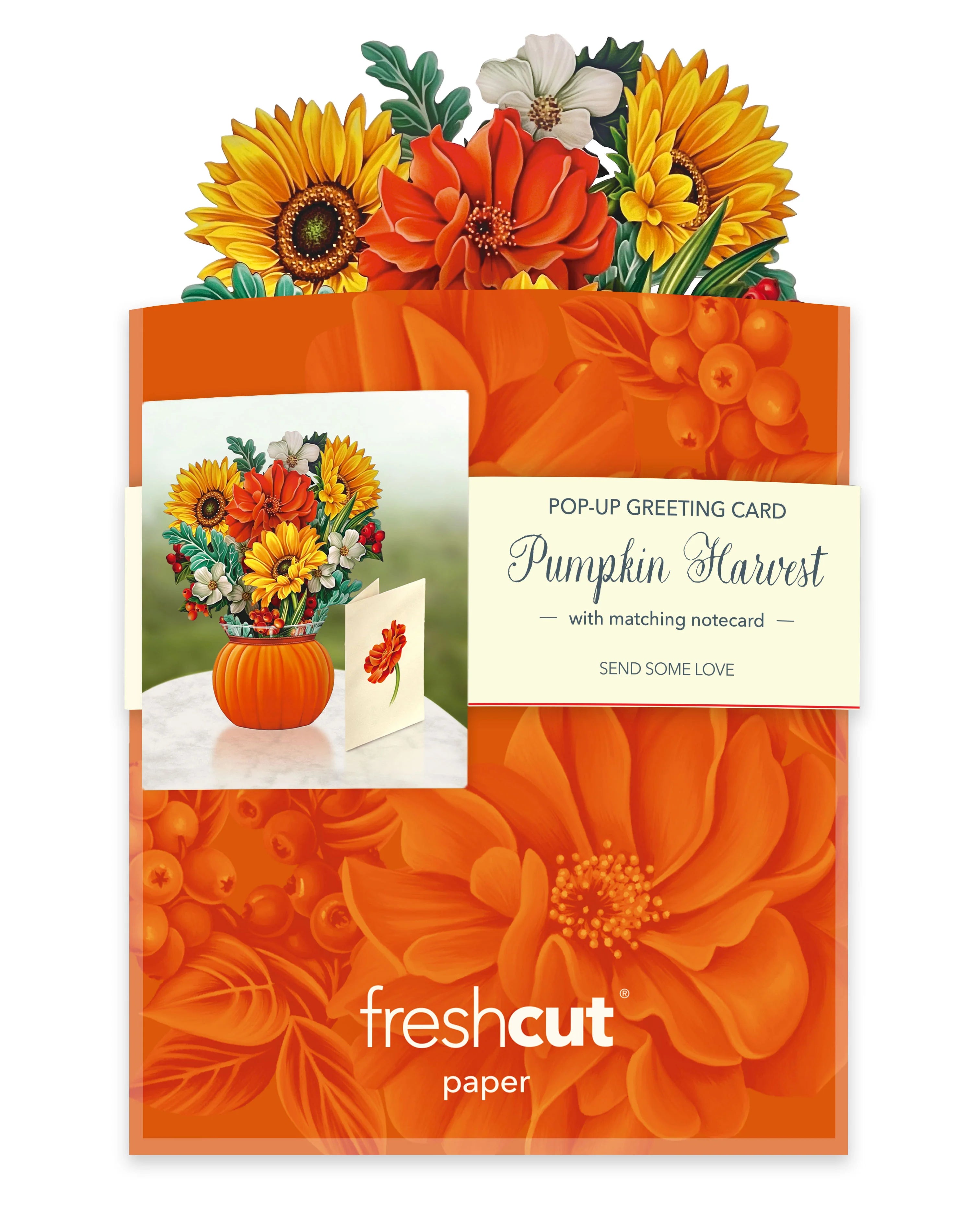 Pumpkin Harvest Mini Pop Up Flower Bouquet Greeting Card    