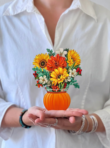 Pumpkin Harvest Mini Pop Up Flower Bouquet Greeting Card    