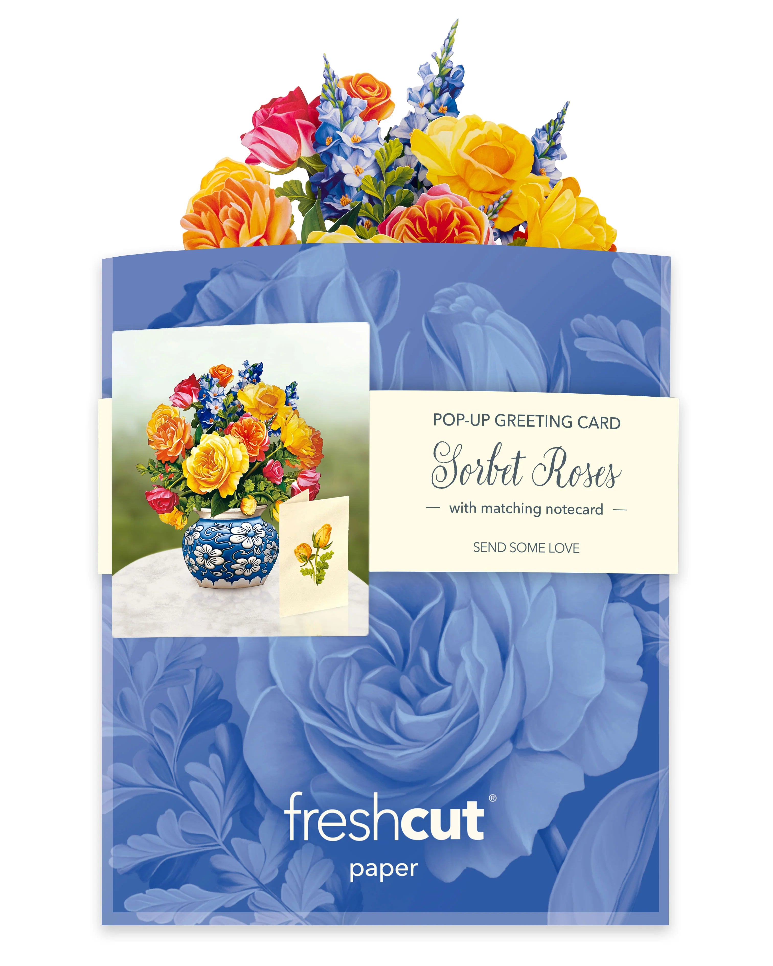 Sorbet Roses Mini Pop Up Flower Bouquet Greeting Card    