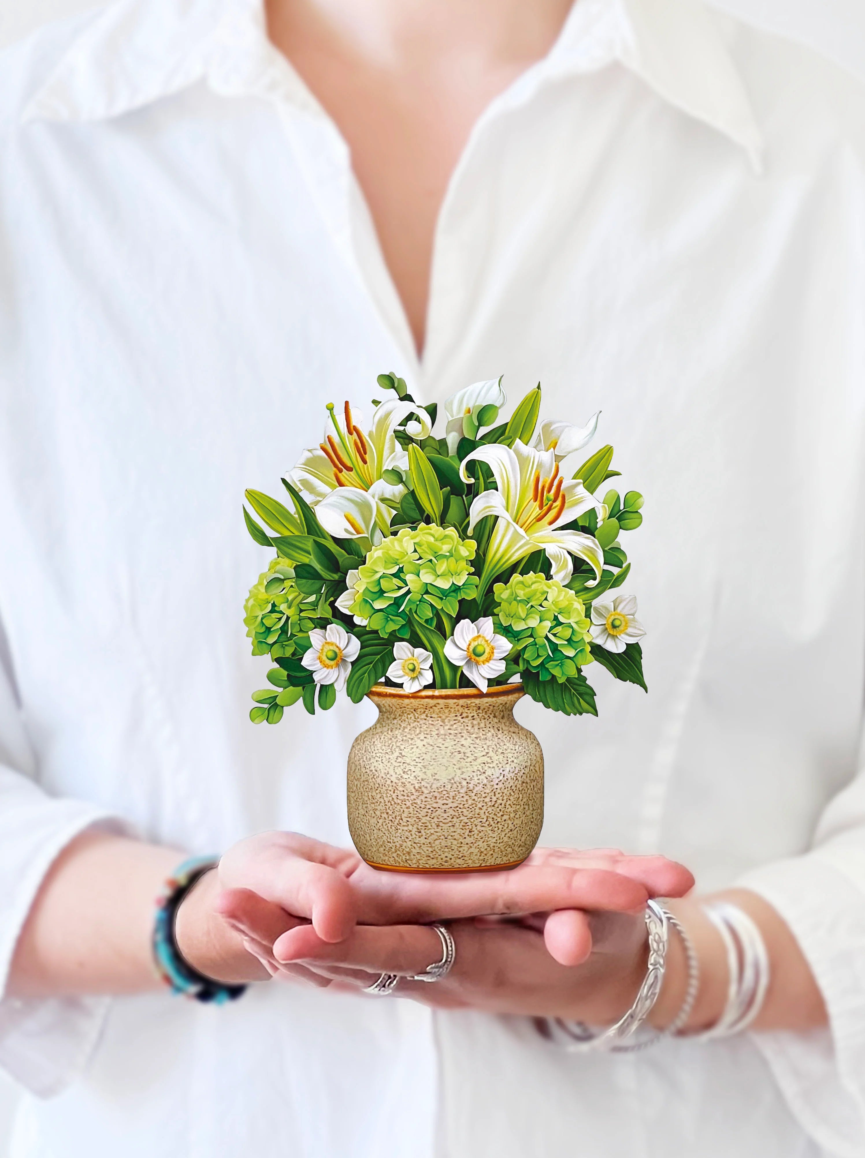 Ivory & Sage Mini Pop Up Flower Bouquet Greeting Card    