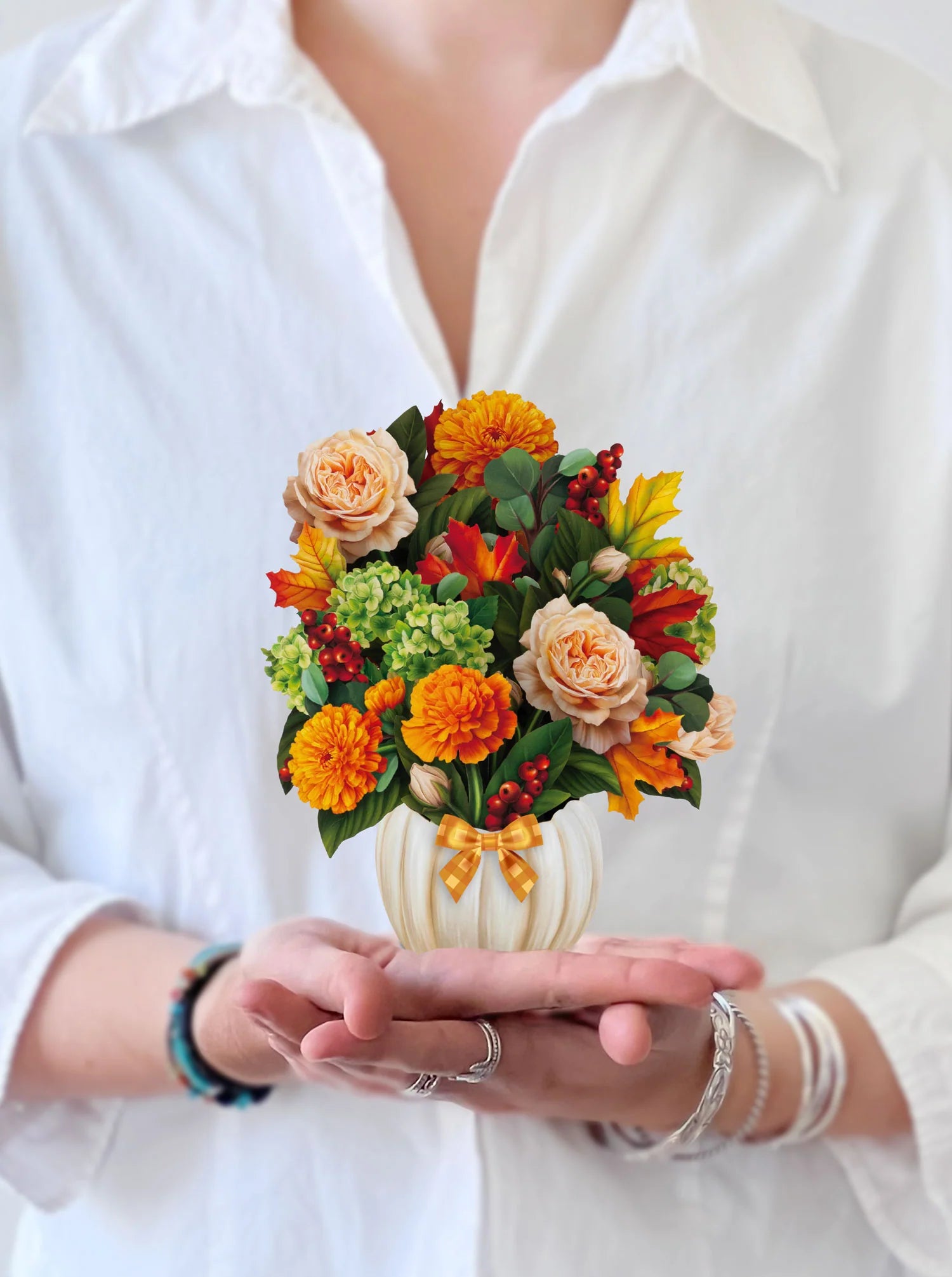 Pumpkin Spice Mini Pop Up Flower Bouquet Greeting Card    