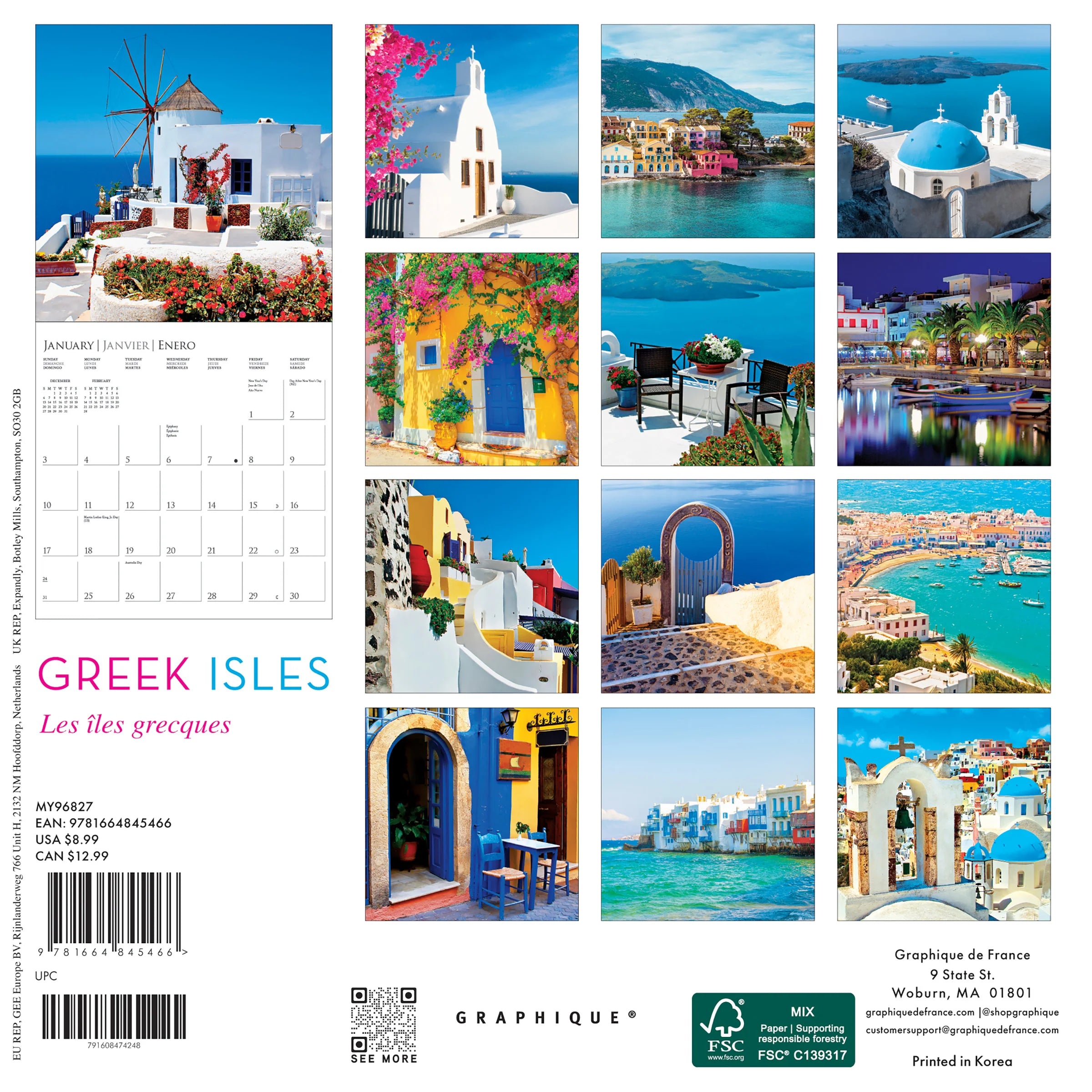 GRPH Greek Isles 2027 Mini Wall Calendar