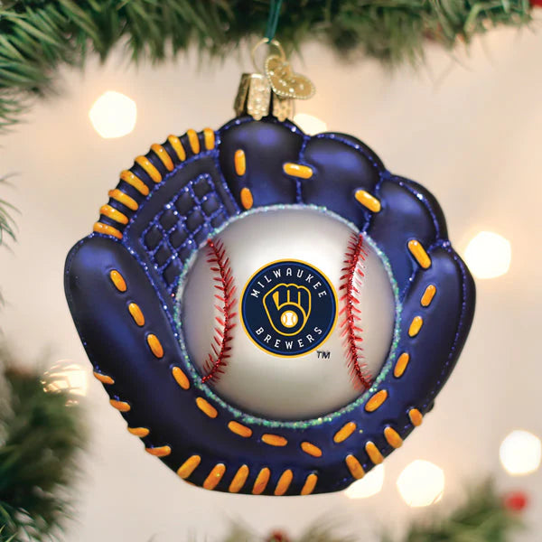 Old World Christmas MLB Milwaukee Brewers Mitt and Ball Ornament