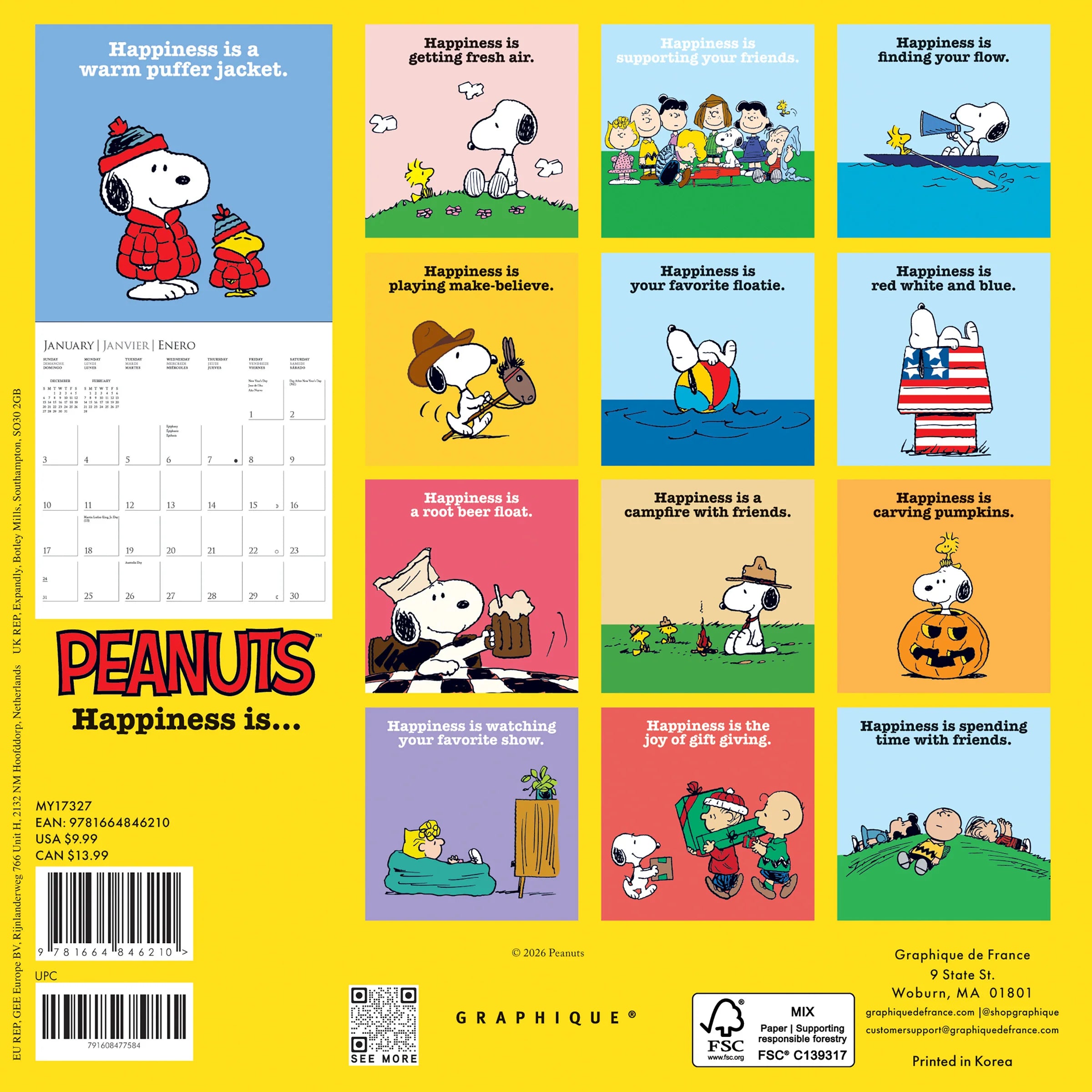 GRPH Peanuts: Happiness Is... 2027 Mini Wall Calendar