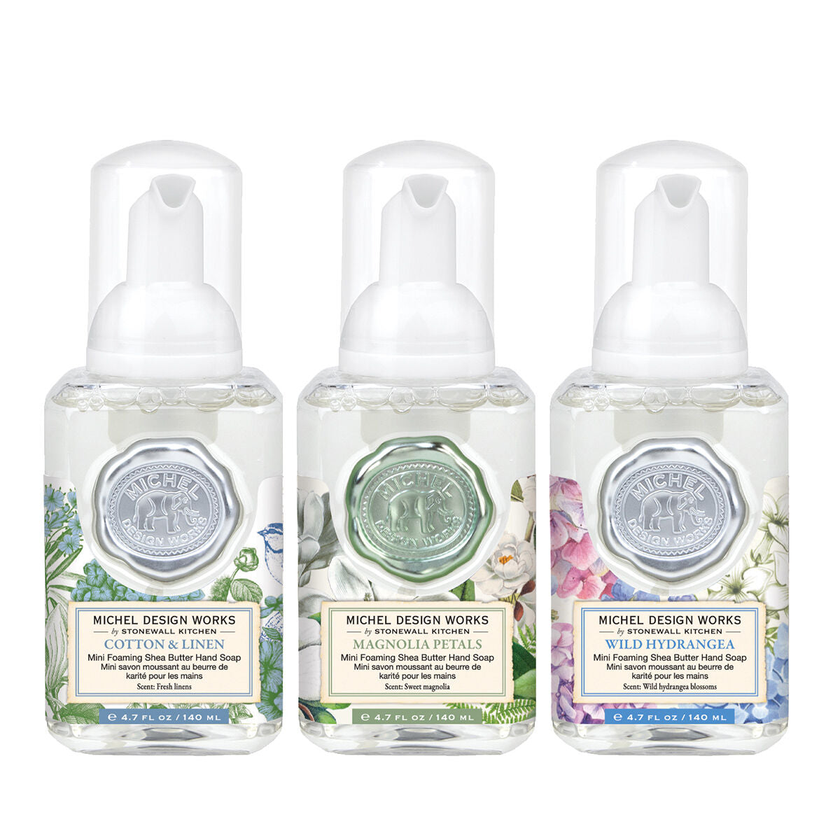 Set of 3 Foaming Hand Soaps Botanical Bliss - Cotton & Linen, Magnolia Petals, Wild Hydrangea