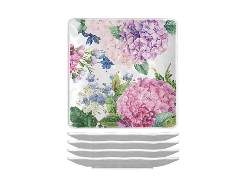 Wild Hydrangea Set of 4 Melamine Canapé Plates