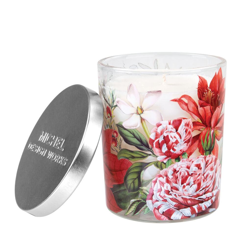 Christmas Bouquet Printed Glass Jar Candle with Lid    