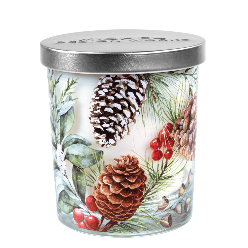 White Spruce Printed Glass Jar Candle With Lid    