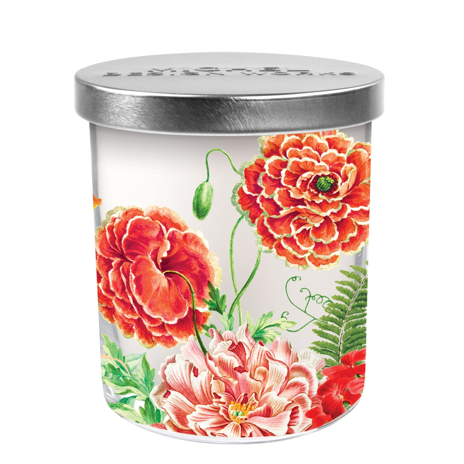 Poppies And Posies Printed Glass Jar Candle with Lid    